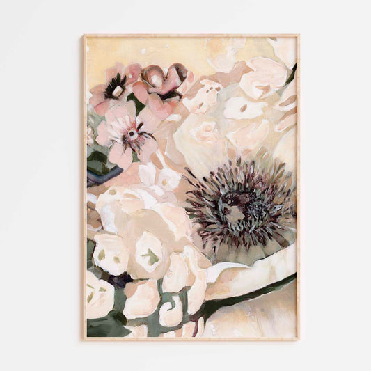 Abstract Realistic Anemone and Blossom Flower Oil Painting - Floral Fine Art Print