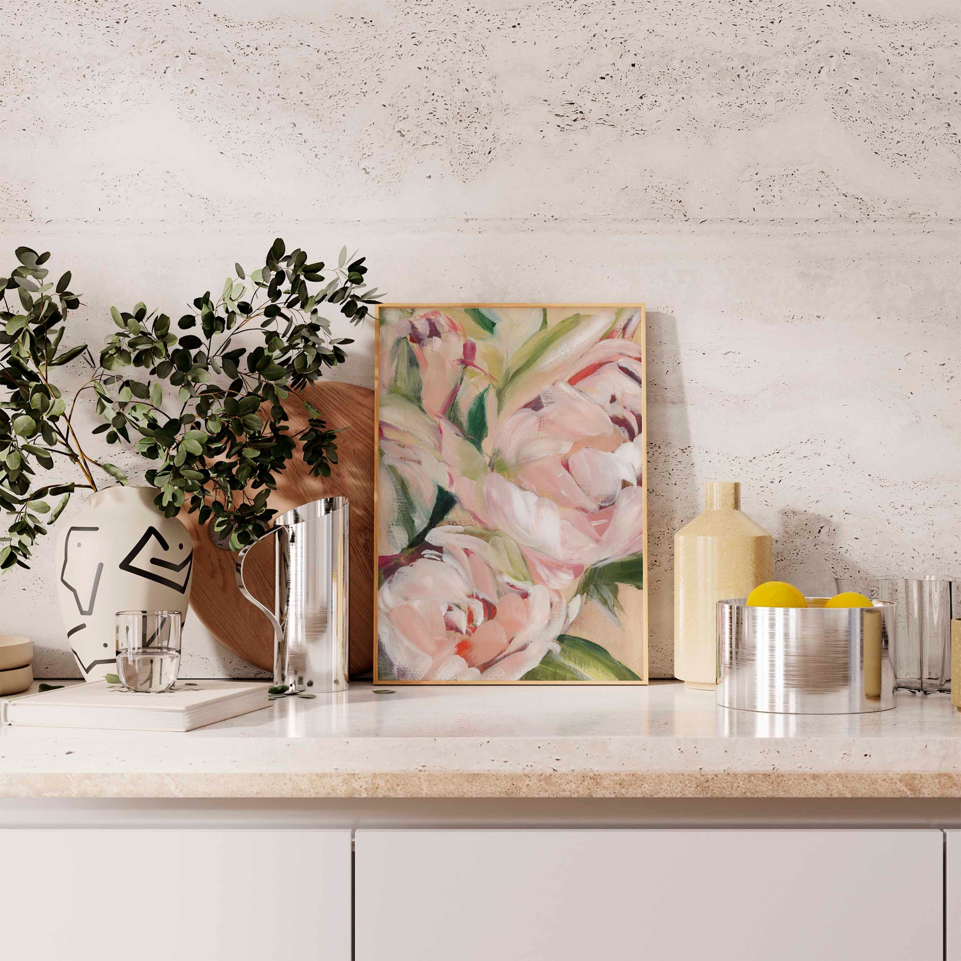 floral art print on kitchen counter